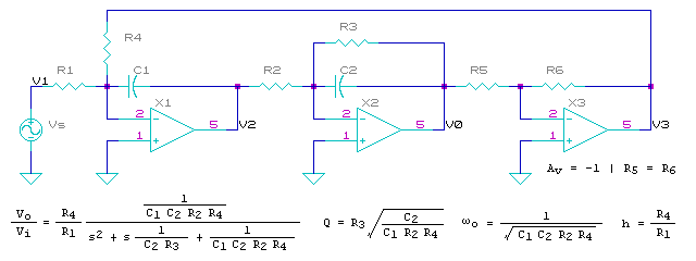 2nd order state variable filter schematic
